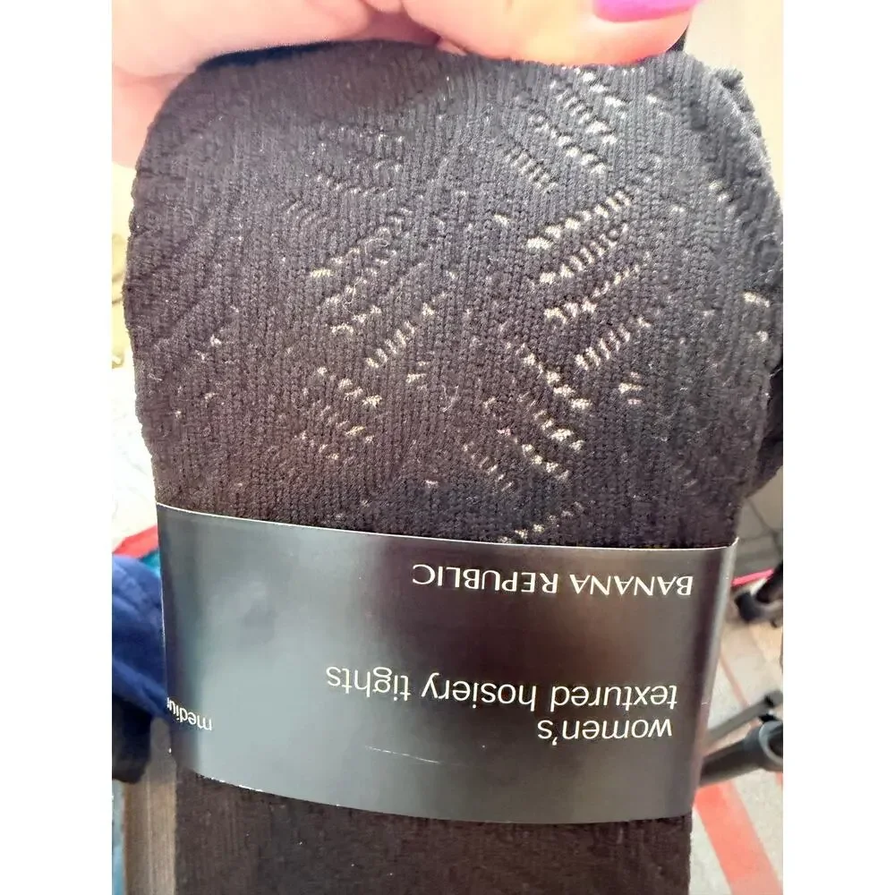 Banana Republic Black Diamond Textured Pattern Tights Stockings Made in USA Med
